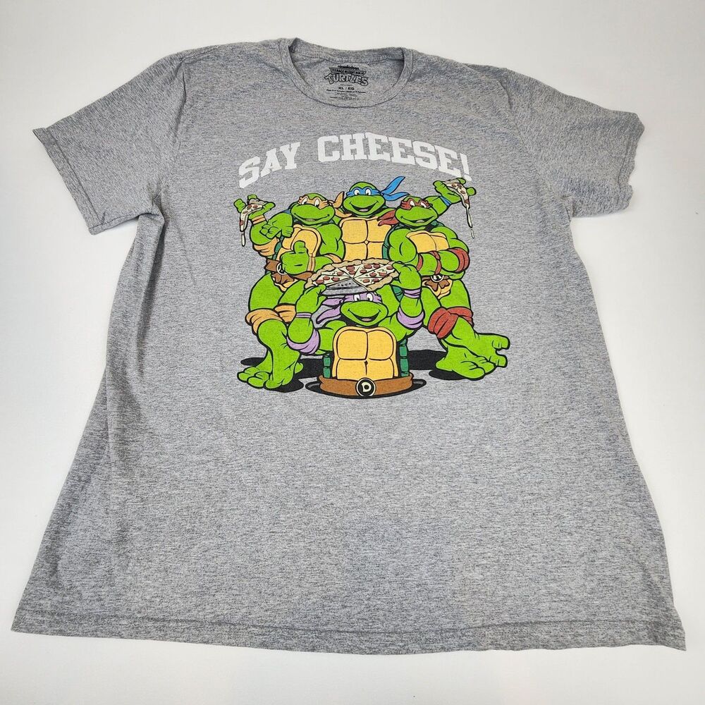 Teenage Mutant Ninja Turtles Say Cheese Pizza Graphic T Shirt XL Gray